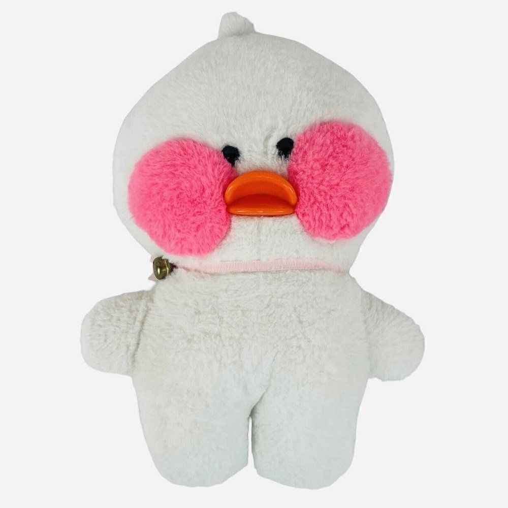 LaLafanfan 13" Duck Plush Cafe Mimi White Big Pink Cheeks Cute Kawaii Korea Bell